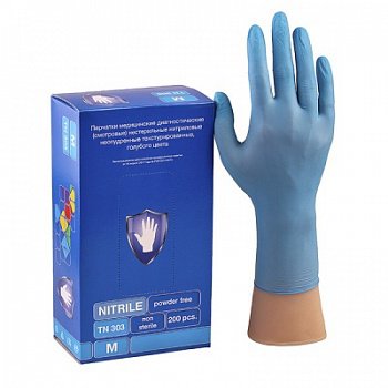 Перчатки смотровые нитриловые голубые "Safe&Care" LN308  200шт/уп