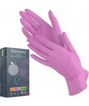 Перчатки медицинские диагностические одноразовые нестерильные нитриловые н/опудр.Benovy  розовые текстурированные на пальцах (уп/50пар) ,ПАРА