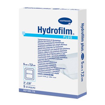 Hydrofilm plus / Гидрофилм плюс - прозрачная повязка с впитывающей подушечкой,5 см х 7,2 см, 5 шт.