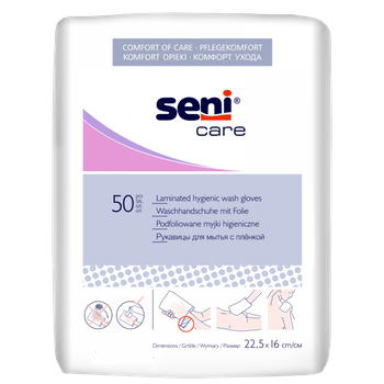 Seni Care/ Сени Кейр рукавицы для мытья с водонепроницаемой пленкой, 50 шт.