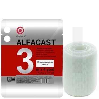 Alfacast/ Альфакаст бинт нестерильный ортопедический полимерный, СТЕКЛОВОЛОКНО, БЕЛЫЙ, 7,5 см х 3,6 м