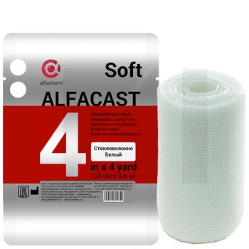 Alfacast Soft/ Альфакаст Софт бинт нестерильный ортопедический полимерный, СТЕКЛОВОЛОКНО, БЕЛЫЙ, 10 см х 3,6 м