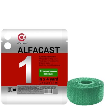 Alfacast/ Альфакаст бинт нестерильный ортопедический полимерный, СТЕКЛОВОЛОКНО, ЗЕЛЕНЫЙ, 2,5 см х 1,8 м