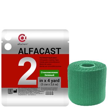 Alfacast/ Альфакаст бинт нестерильный ортопедический полимерный, СТЕКЛОВОЛОКНО, ЗЕЛЕНЫЙ, 5 см х 3,6 м
