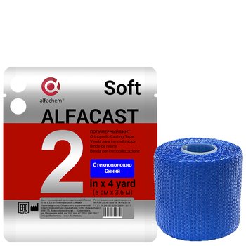 Alfacast Soft/ Альфакаст Софт бинт нестерильный ортопедический полимерный, СТЕКЛОВОЛОКНО, СИНИЙ, 5 см х 3,6 м