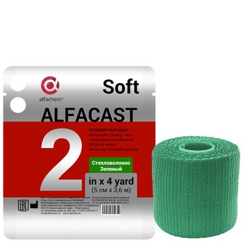 Alfacast Soft/ Альфакаст Софт бинт нестерильный ортопедический полимерный, СТЕКЛОВОЛОКНО, ЗЕЛЕНЫЙ, 5 см х 3,6 м