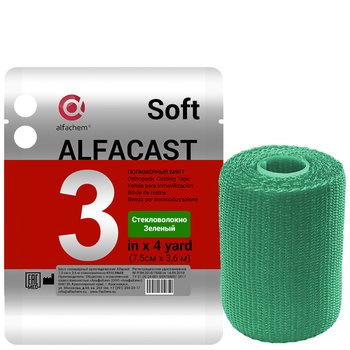 Alfacast Soft/ Альфакаст Софт бинт нестерильный ортопедический полимерный, СТЕКЛОВОЛОКНО, ЗЕЛЕНЫЙ, 7,5 см х 3,6 м