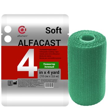 Alfacast Soft/ Альфакаст бинт нестерильный ортопедический полимерный, ПОЛИЭСТЕР, ЗЕЛЕНЫЙ, 10 см х 3,6 м