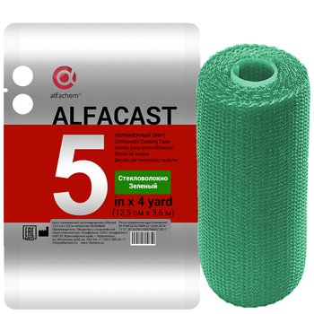 Alfacast/ Альфакаст бинт нестерильный ортопедический полимерный, СТЕКЛОВОЛОКНО, ЗЕЛЕНЫЙ 12,5 см х 3,6 м