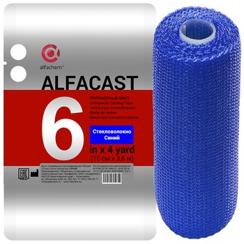 Alfacast/ Альфакаст бинт нестерильный ортопедический полимерный, СТЕКЛОВОЛОКНО, СИНИЙ, 15 см х 3,6 м