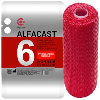 Alfacast/ Альфакаст бинт нестерильный ортопедический полимерный, СТЕКЛОВОЛОКНО, КРАСНЫЙ, 15 см х 3,6 м