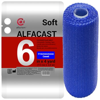 Alfacast Soft/ Альфакаст Софт бинт нестерильный ортопедический полимерный, СТЕКЛОВОЛОКНО, СИНИЙ, 15 см х 3,6 м