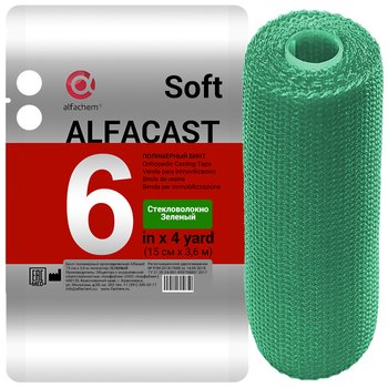 Alfacast Soft/ Альфакаст Софт бинт нестерильный ортопедический полимерный, СТЕКЛОВОЛОКНО, ЗЕЛЕНЫЙ, 15 см х 3,6 м