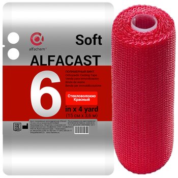 Alfacast Soft/ Альфакаст Софт бинт нестерильный ортопедический полимерный, СТЕКЛОВОЛОКНО, КРАСНЫЙ, 15 см х 3,6 м