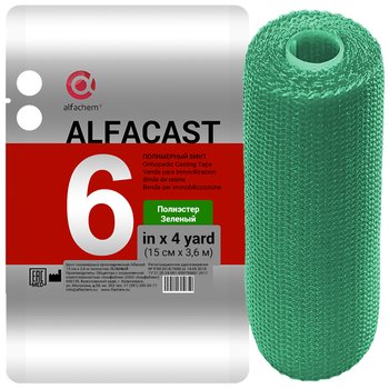 Alfacast/ Альфакаст бинт нестерильный ортопедический полимерный, ПОЛИЭСТЕР, ЗЕЛЕНЫЙ, 15 см х 3,6 м