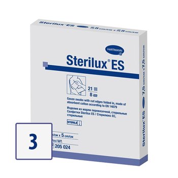 STERILUX ES/ СТЕРИЛЮКС ЕС салфетки стерильные из перевязочной марли; 8 слоев; 21 нить; 5х5 см; 3 шт