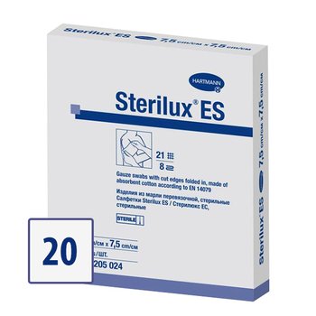 STERILUX ES/ СТЕРИЛЮКС ЕС салфетки стерильные из перевязочной марли; 8 слоев; 21 нить; 7,5х7,5 см; 20 шт
