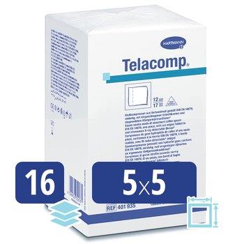 TELACOMP/ ТЕЛАКОМП - салфетки нестерильные с ренгеноконтрастной нитью от компании Paul Hartmann AG/ Пауль Хартманн АГ; 5х5 см; 16 cлоев; 100 шт.