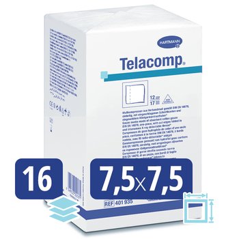 TELACOMP/ ТЕЛАКОМП - салфетки нестерильные с ренгеноконтрастной нитью от компании Paul Hartmann AG/ Пауль Хартманн АГ; 7,5х7,5 см; 16 cлоев; 100 шт.