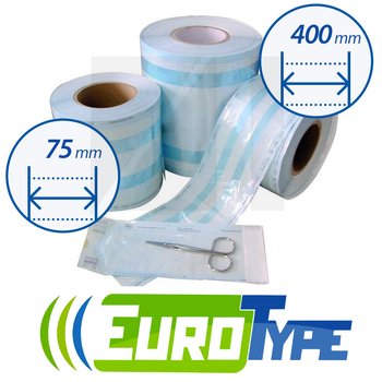 EuroType комбинированный СО СКЛАДКОЙ рулон для паровой (1 индикатор) и газовой (2 индикатора) стерилизации; Ширина: от 75 до 400 мм; 1 шт.; 1 шт.