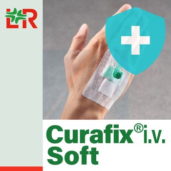 Curafix® i.v. Soft/ Курафикс Айви Софт стерильная повязка для фиксации канули из нетканого материала от компании Lohmann & Rauscher (L&R)/ Ломанн и Рауш; 6 х 7,5 см; 50 шт/ уп