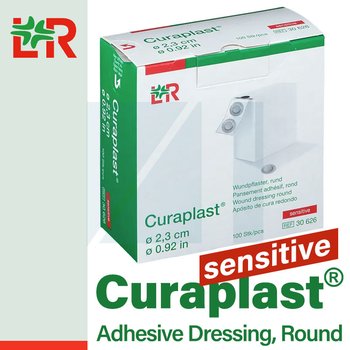 Curaplast® Sensitive Adhesive Dressing, Round/ Курапласт Сенситив самоклеющийся бактерицидный круглый пластырь для инъекций от компании Lohmann & Rauscher (L&R)/ Ломанн и Раушер; диаметр 2.3 см; 100 шт в рулоне