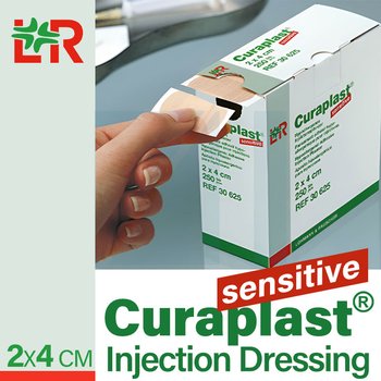 Curaplast® Sensitive Injection Dressing/ Курапласт Сенситив самоклеящаяся повязка (пластырь) для инъекций от компании Lohmann & Rauscher (L&R)/ Ломанн и Раушер; 2х4 см; 250 шт в рулоне