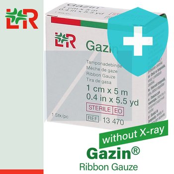 Gazin® Ribbon Gauze/ Газин СТЕРИЛЬНАЯ однослойная марлевая лента в прозрачном пластиковом диспенсере от компании Lohmann & Rauscher (L&R)/ Ломанн и Раушер; Ширина 1/ 2/ 5 см; Длина: 5 м; шт