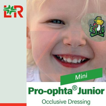 Pro-ophta® Junior Mini/ Про-офта Джуниор Мини окклюзионная гипоалергенная повязка для глаз от компании Lohmann & Rauscher (L&R)/ Ломанн и Раушер; 6,5х5,4 см; 5/ 50/ 100 шт/уп